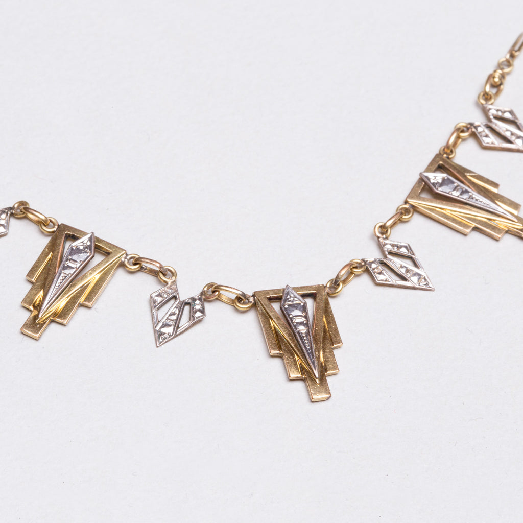 Vintage Art Deco Gold and Platinum Necklace with Diamonds