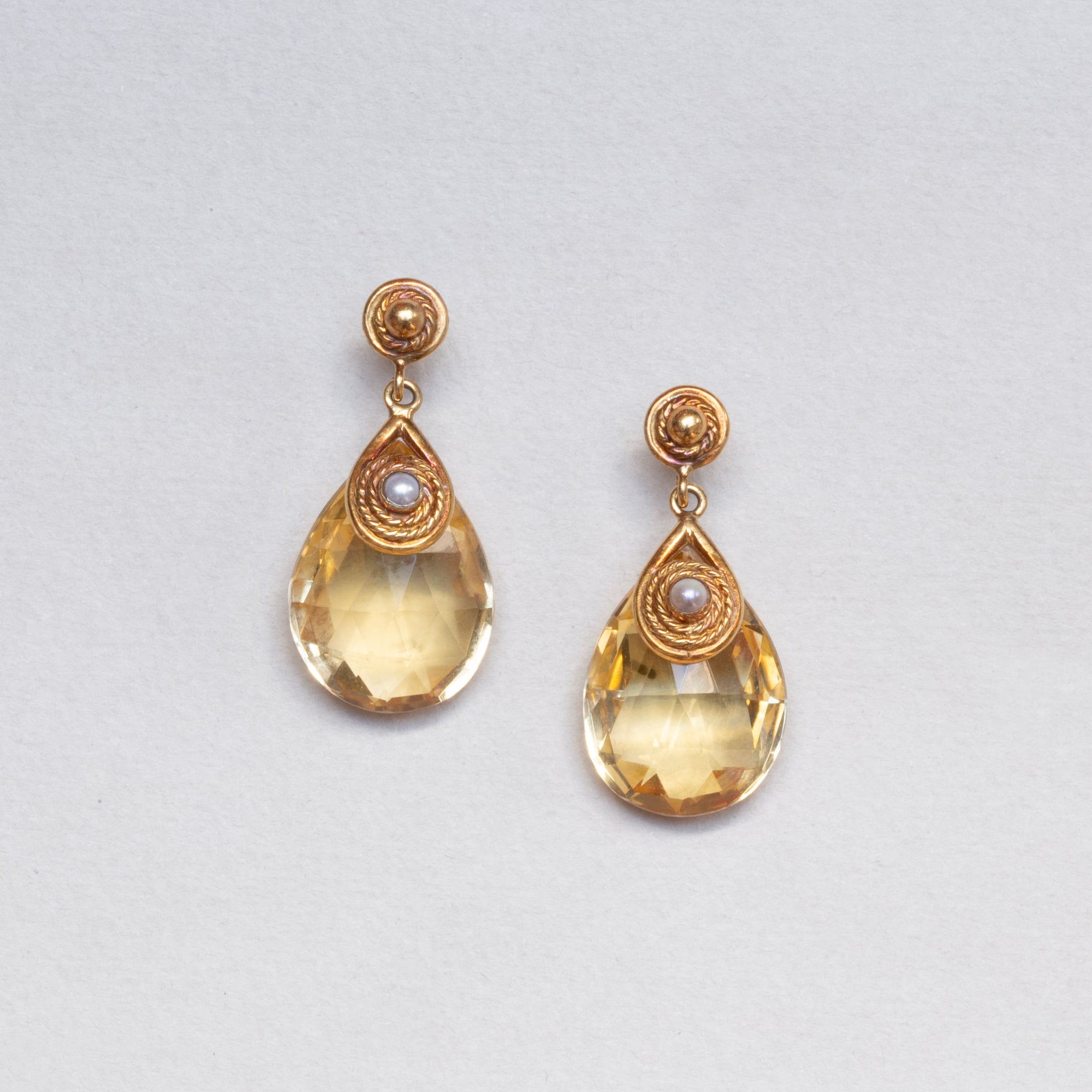 Vintage Drop Earrings with Citrine and Pearl