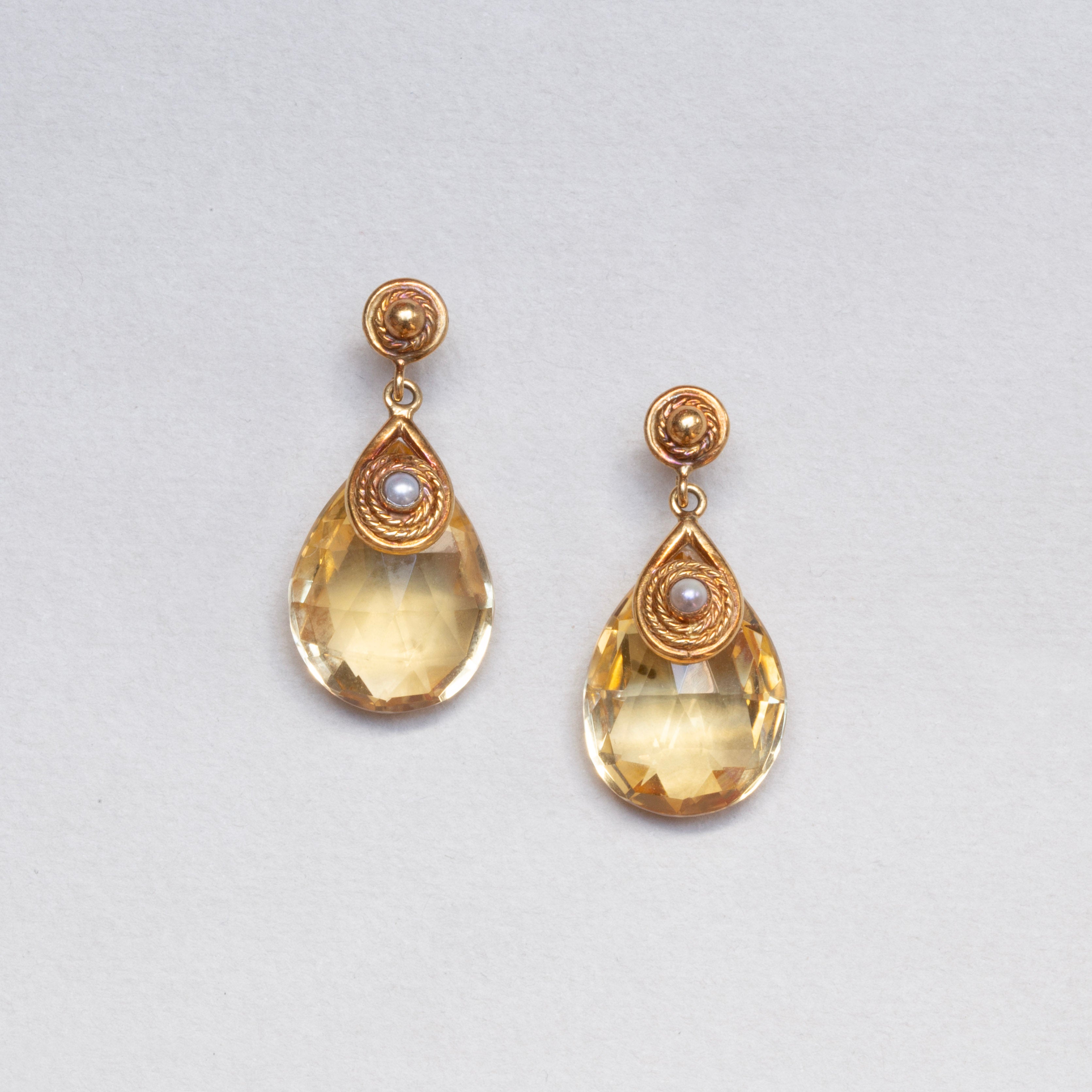 Vintage Drop Earrings with Citrine and Pearl felt