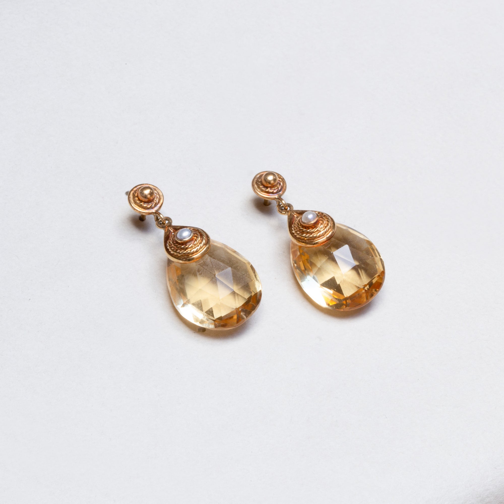 Vintage Drop Earrings with Citrine and Pearl