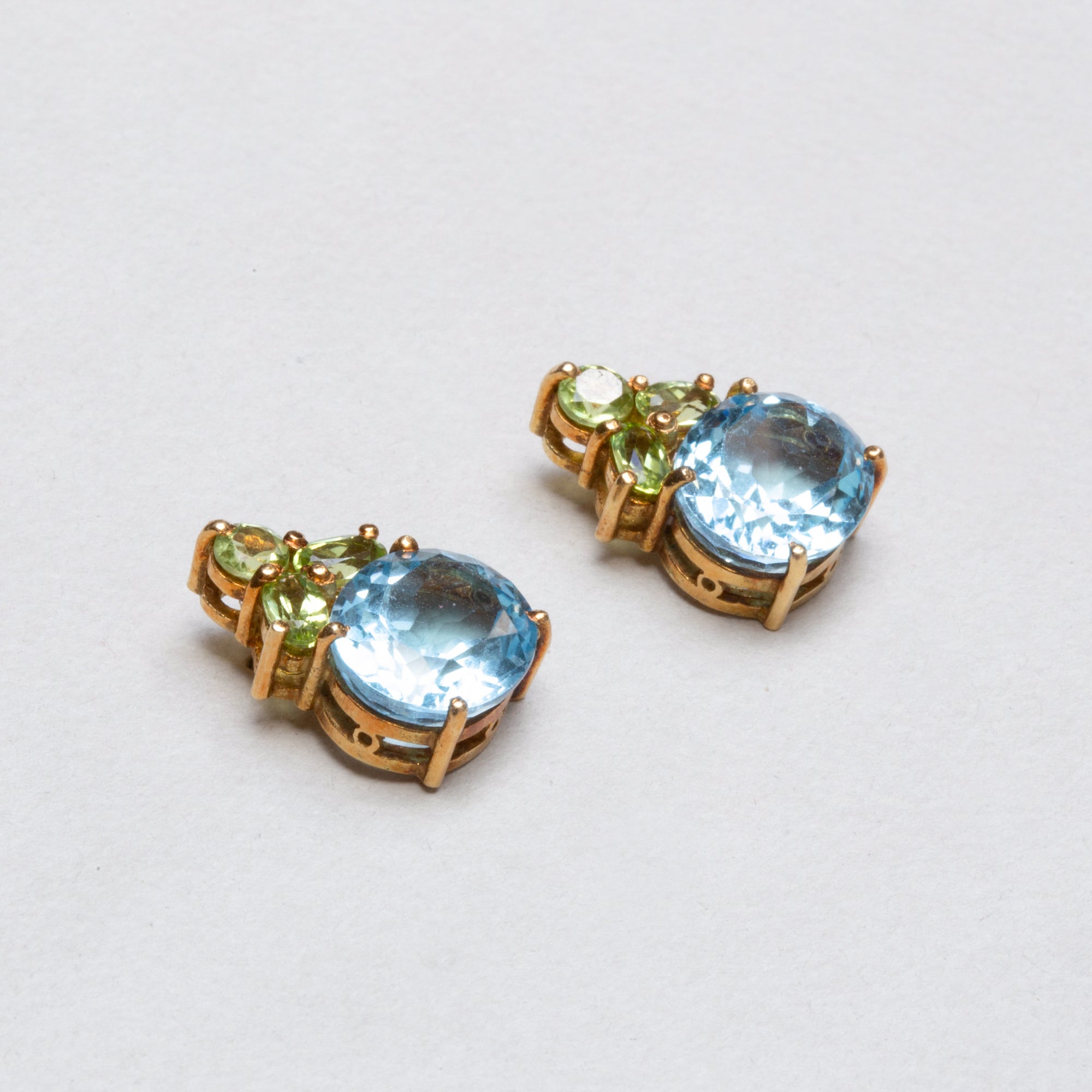 Vintage "Kiki Classics" Oval Blue Topaz and Peridot Petal Earrings