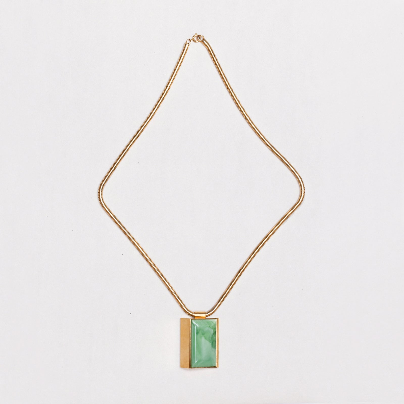 Vintage Lanvin Snake Chain Necklcae with Jade Pendant