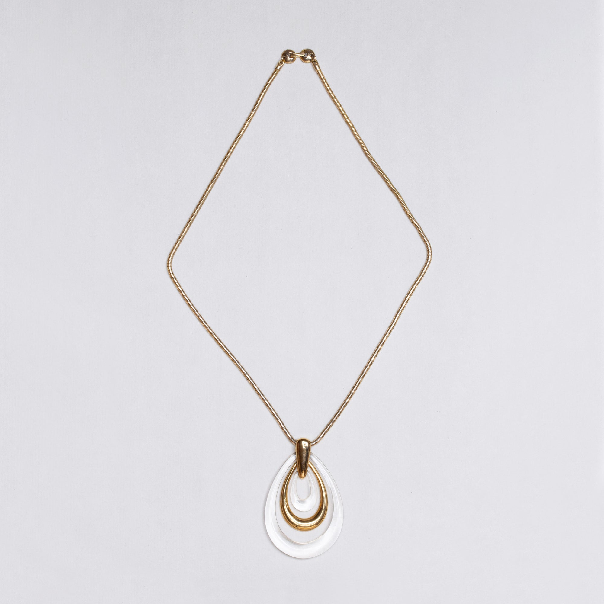 Vintage Trifari Gold Snake Chain Necklace with 'Teardrop' Pendant