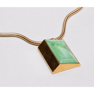 Vintage Lanvin Snake Chain Necklcae with Jade Pendant