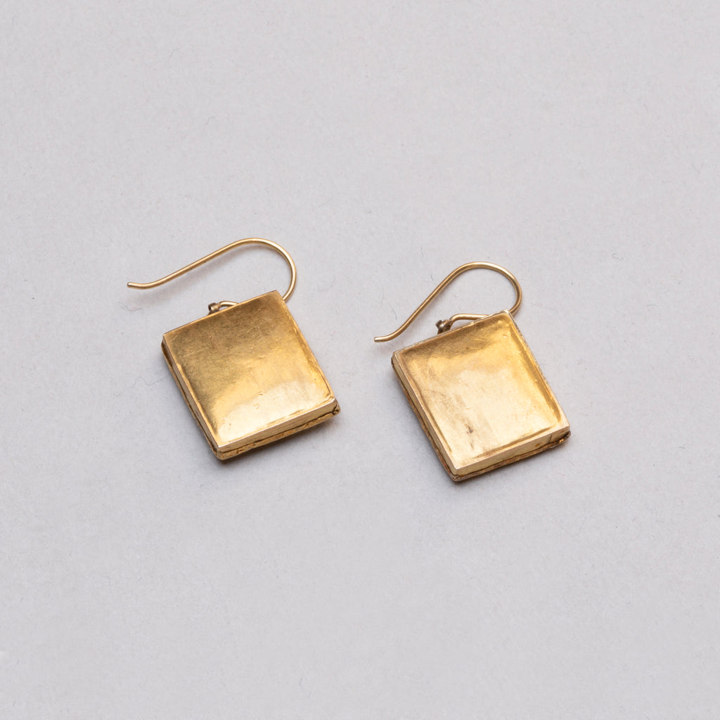 Yellow Gold Drop Earrings with Rough Diamond