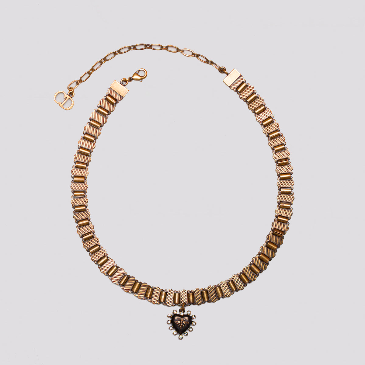 Vintage Dior Heart Choker Necklace in Aged Gold.