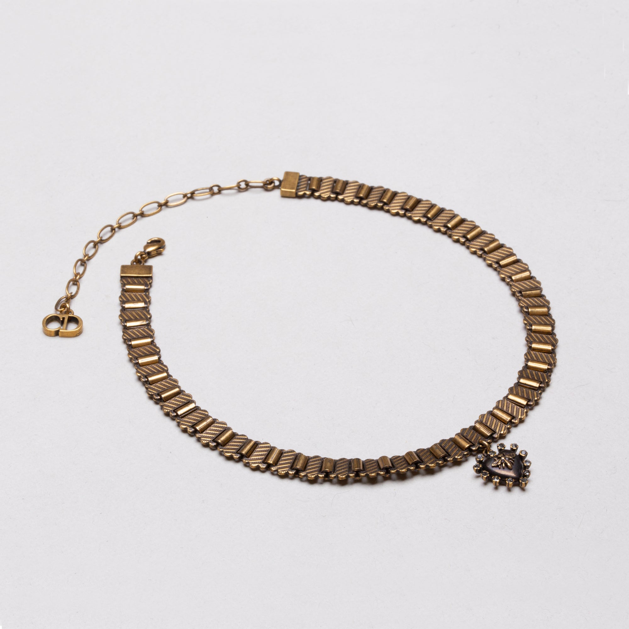 Vintage Dior Heart Choker Necklace in Aged Gold.