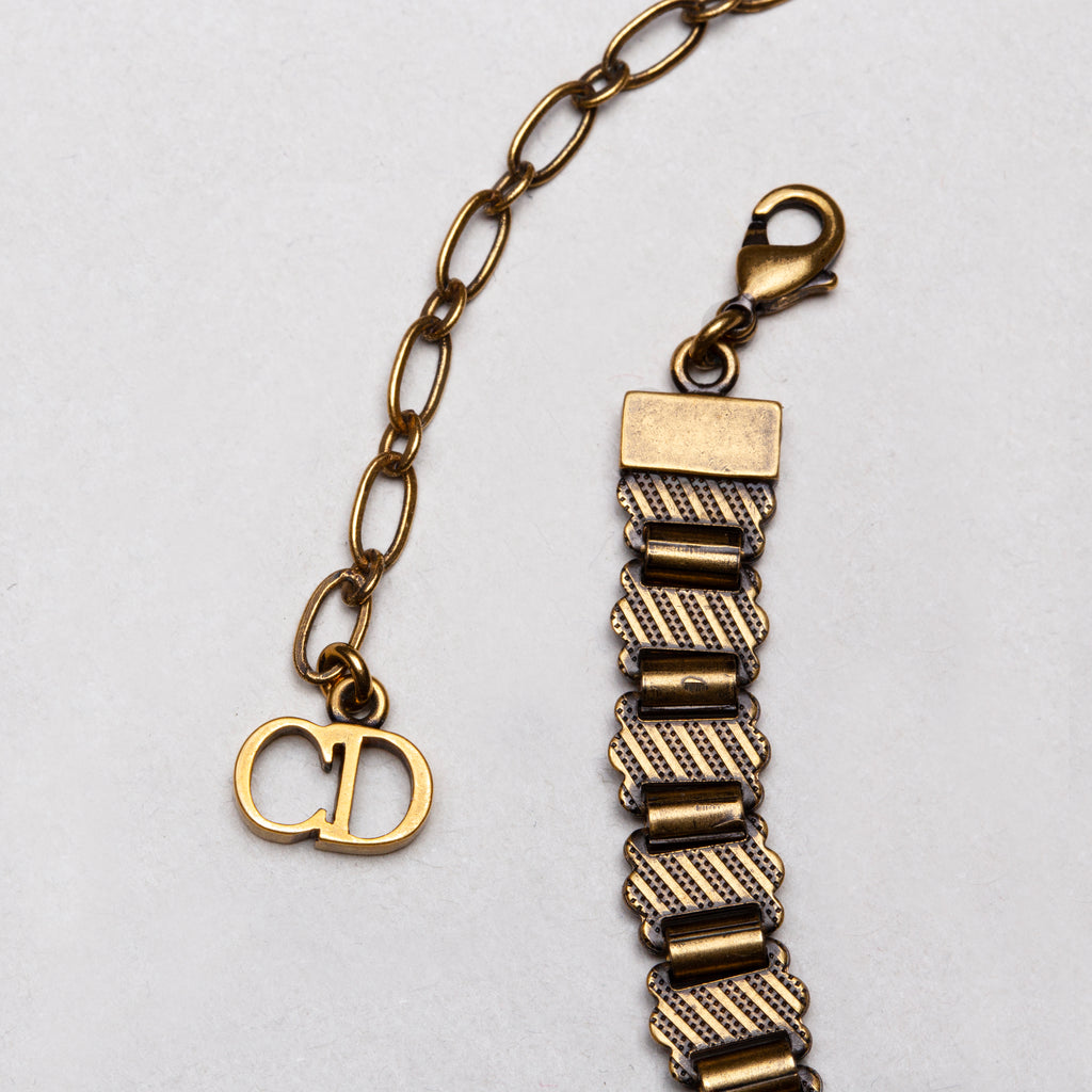 Vintage Dior Heart Choker Necklace in Aged Gold.