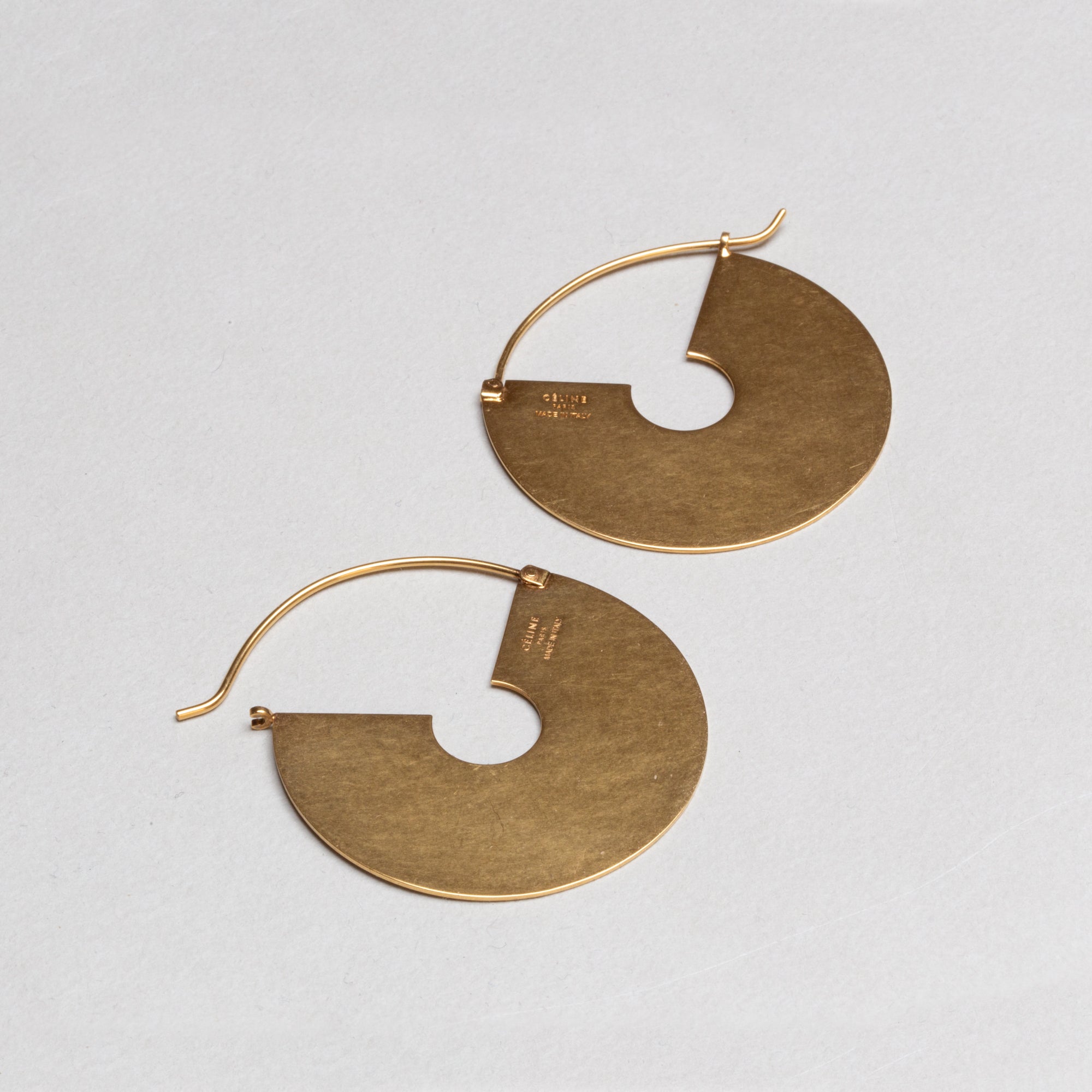 Vintage Celine Geometric Brass Hoop Earrings