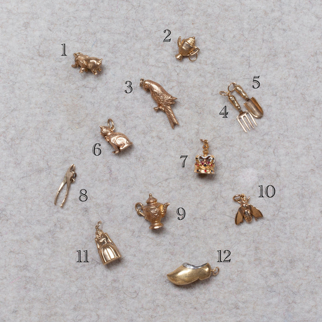 Vintage 9ct Gold Pendant Charms - Trowel & Fork