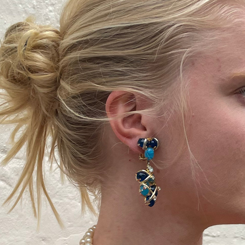 Vintage Dior Blue Cabochon Drop Clip-On Earrings