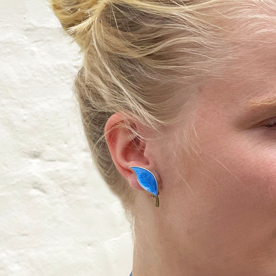 Vintage Givenchy Blue Enamel Leaf Clip-On Earrings