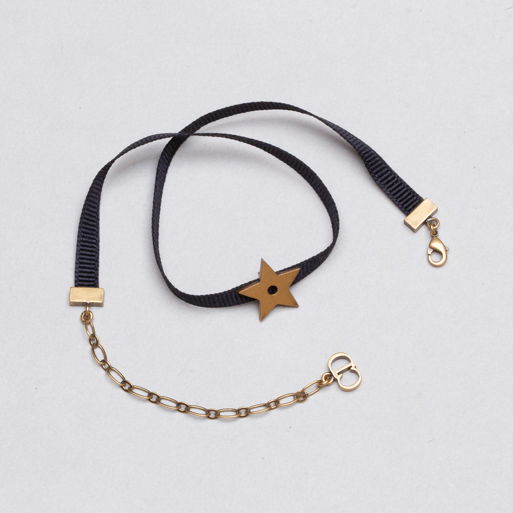 Vintage Christian Dior Black Grosgrain Ribbon Star Choker Necklace