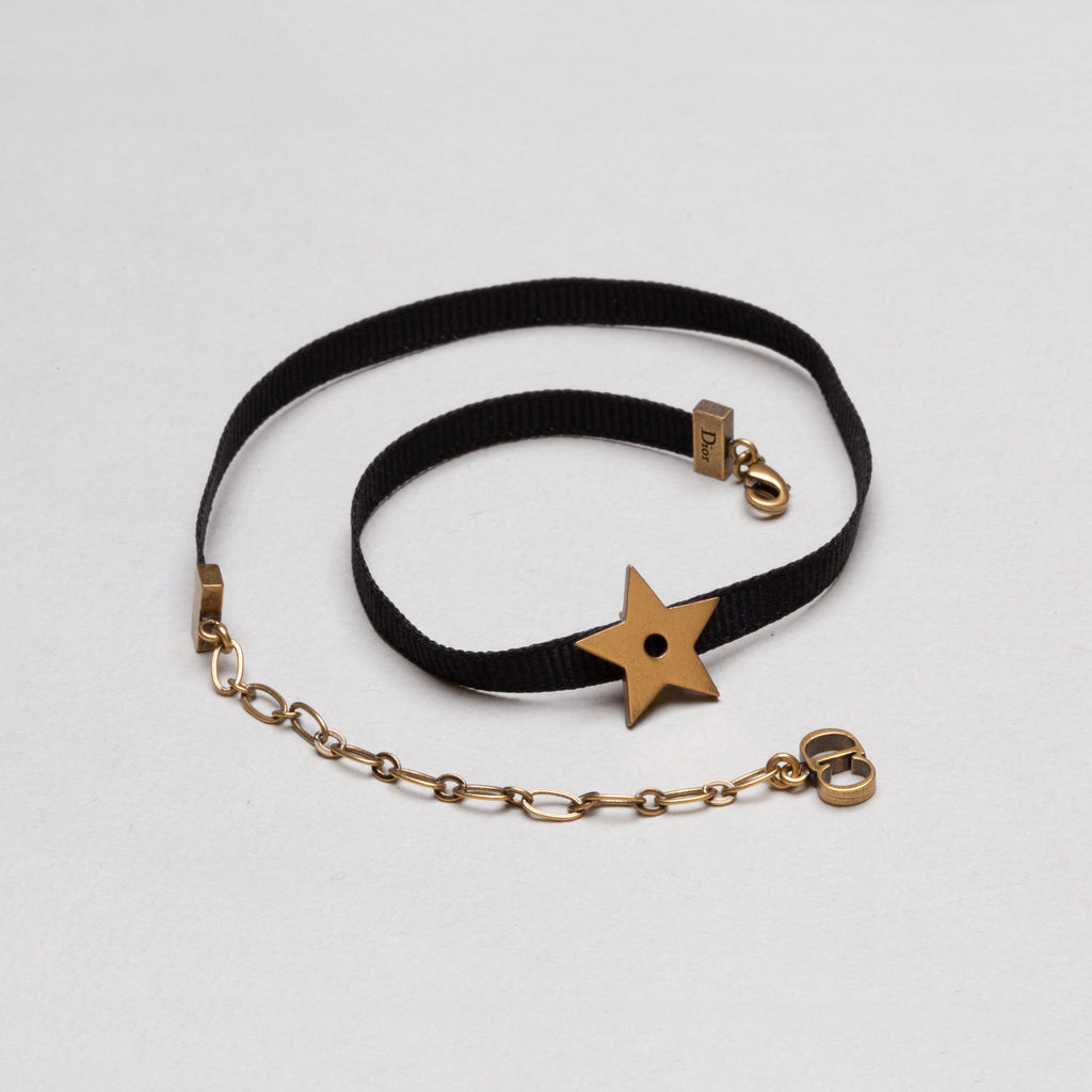 Vintage Christian Dior Black Grosgrain Ribbon Star Choker Necklace