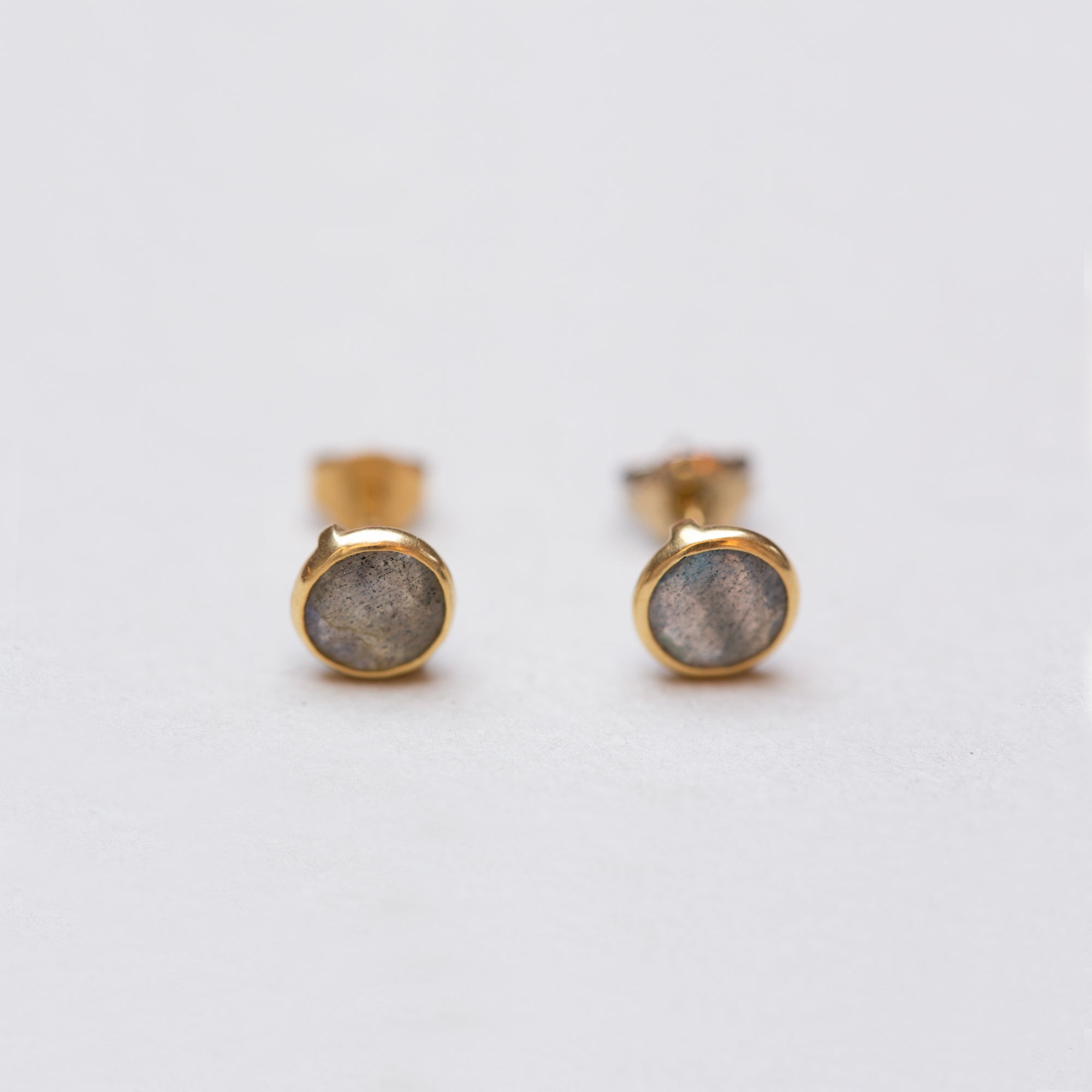 Vintage Gold Stud Earrings with Labradorite