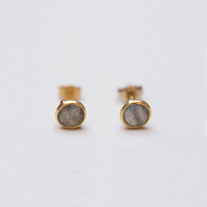 Vintage Gold Stud Earrings with Labradorite