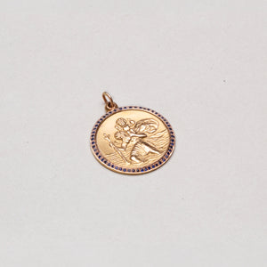 Vintage 9ct Gold St. Christopher Charm Pendant with Blue Sapphires