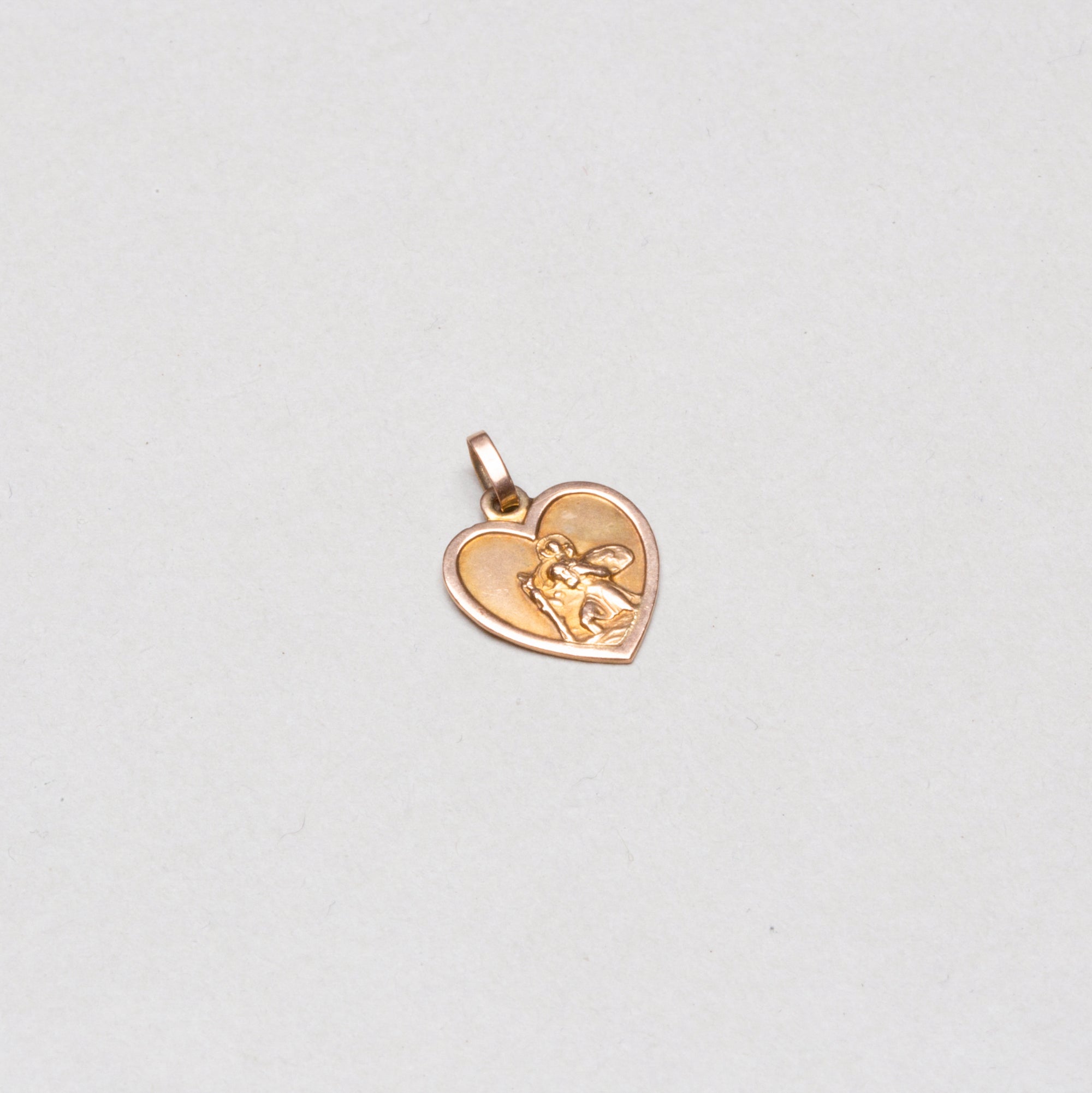 Vintage 9ct Gold Heart St. Christopher Charm Pendant