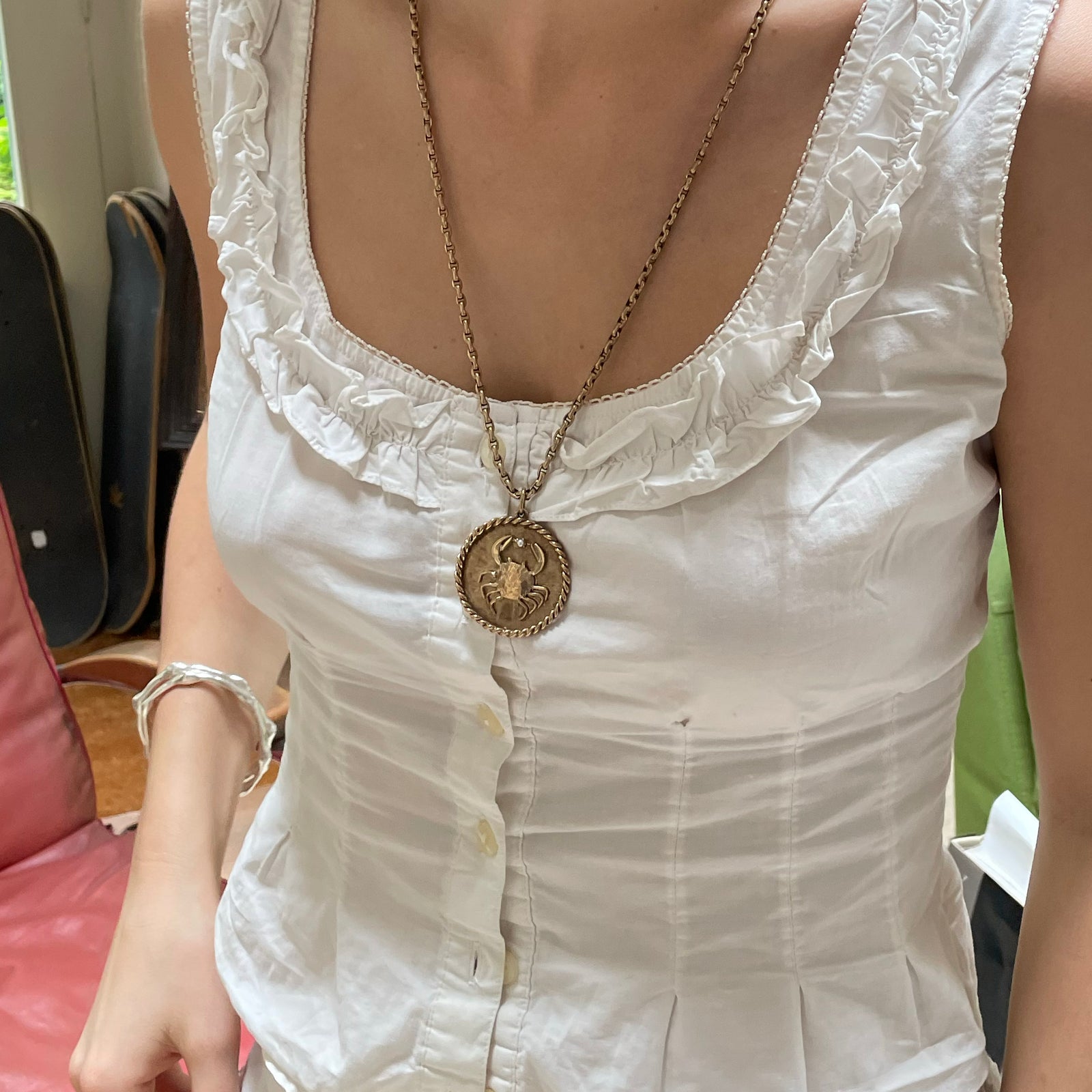 Vintage 9ct Gold Cancer Charm Pendant & Chain Necklace