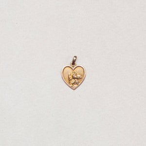 Vintage 9ct Gold Heart St. Christopher Charm Pendant