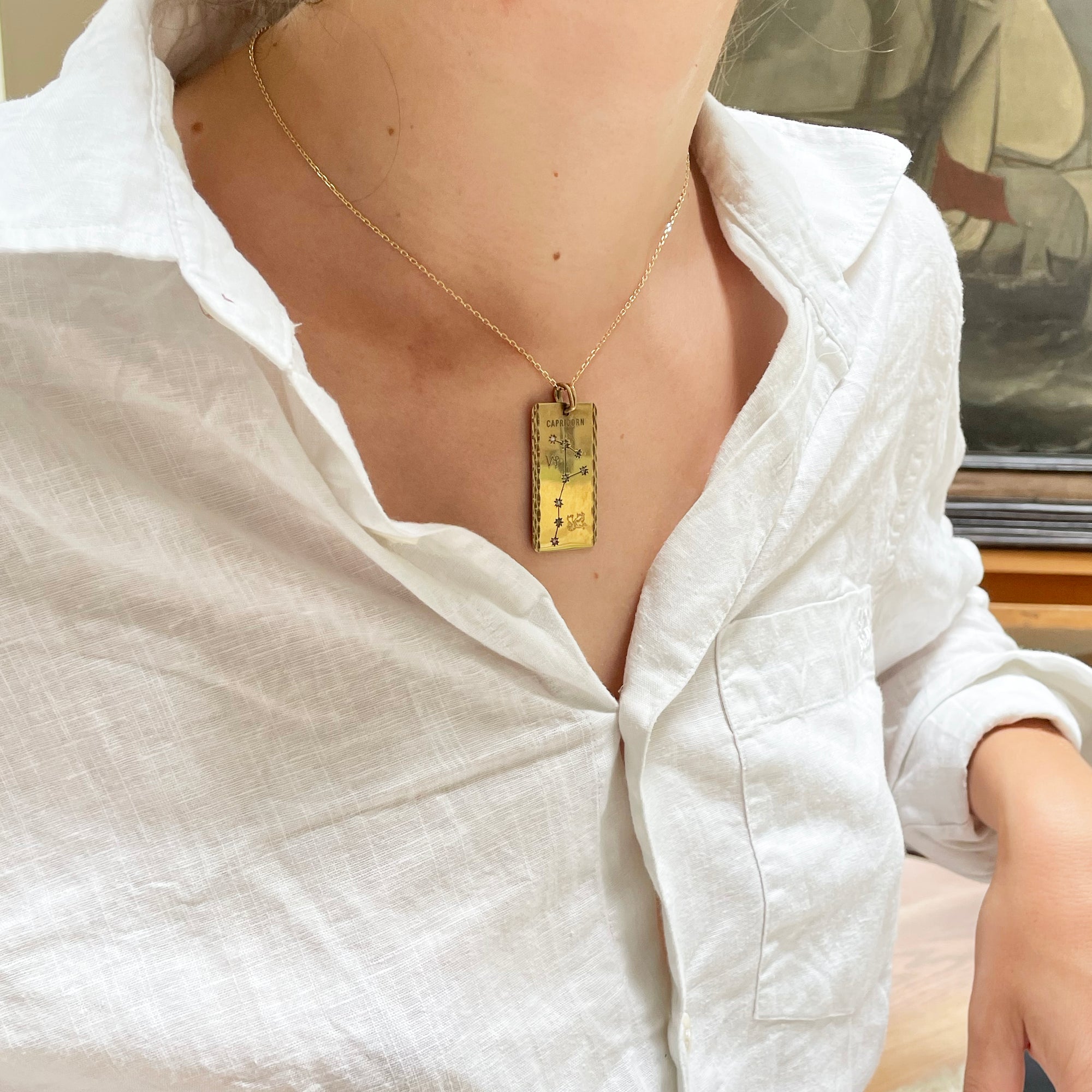 Vintage Gold Capricorn Pendant Charm with Diamond