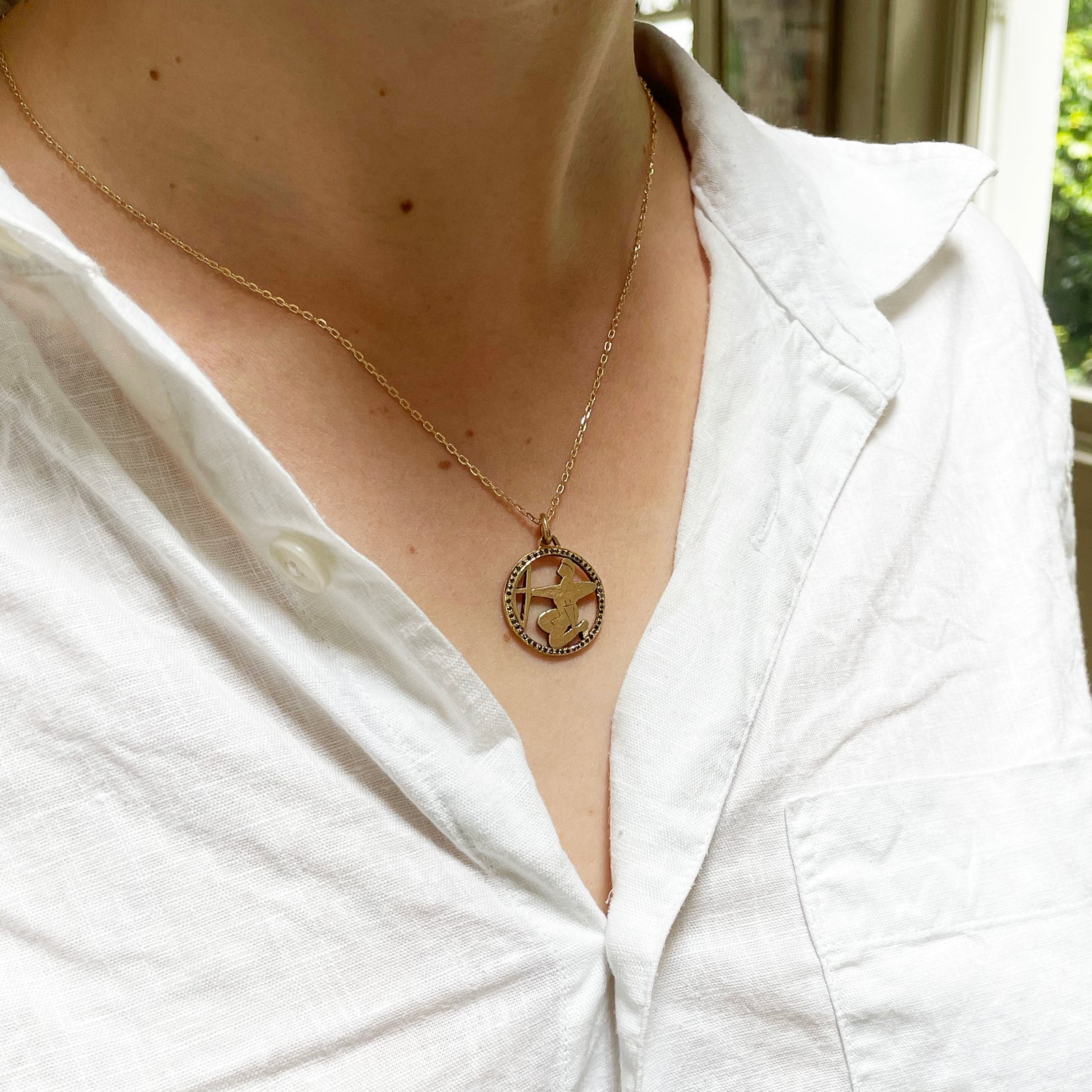 Vintage Sagittarius Charm Pendant with Black Diamonds