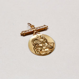 Rare Vintage 9ct Gold St. Christopher Pendant Charm with Diamond Cross