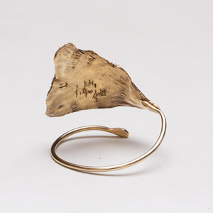 Vintage Gold-plated Sterling Silver Ginkgo Cuff Bracelet Bangle