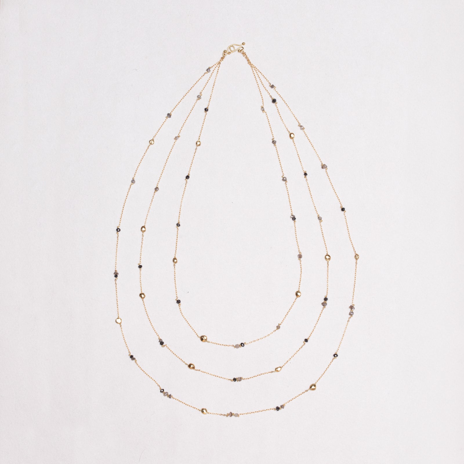 Vintage Triple-Strand Gold Necklace with Beads