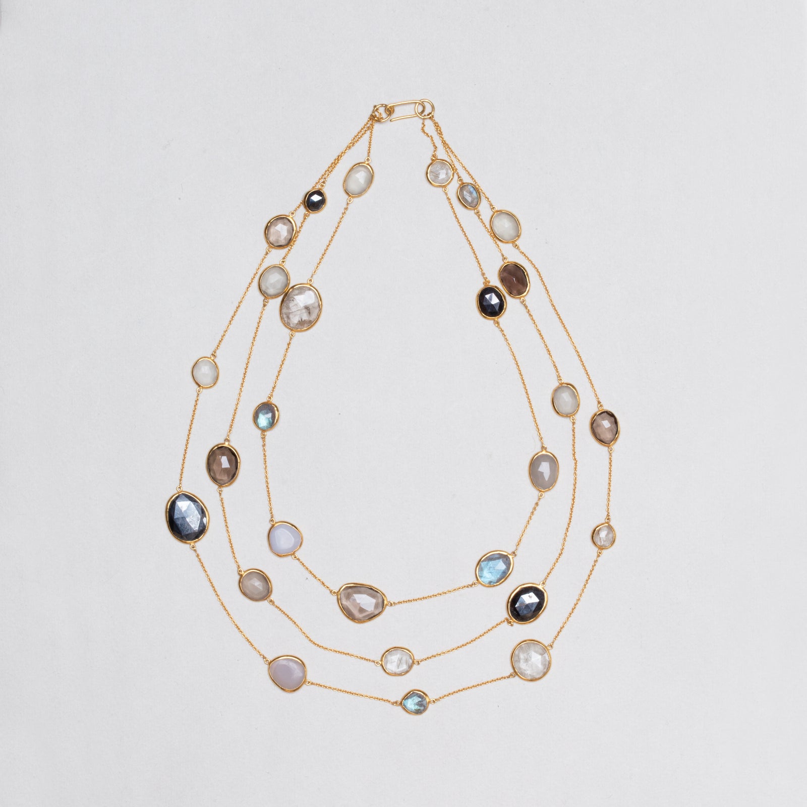 Vintage Pippa Small Triple-Strand Gold Necklace with Gemstones