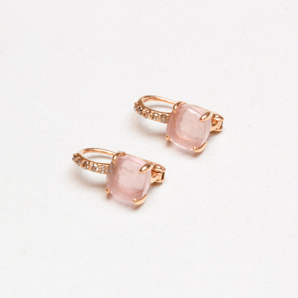 Vintage Gold Diamond Earrings with Pink Tourmaline