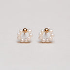 Gold-plated Flower Stud Earrings with Fresh Water Pearls