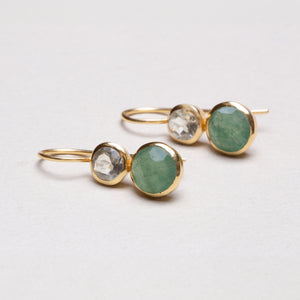 Double Gemstone Drop Earrings with Aventurine and Green Amethyst