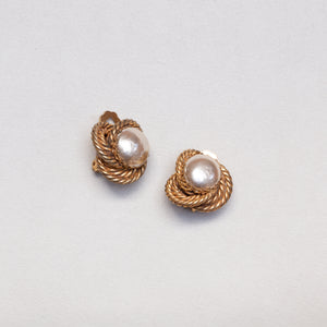 Vintage Gold Clip-on Earrings with Faux Pearls