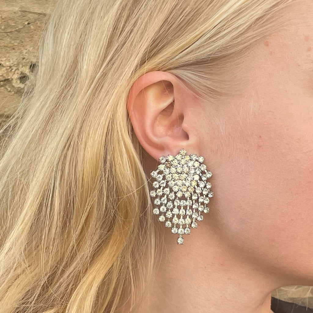 Vintage Kenneth Jay Lane Crystal Cascade Clip-on Earrings
