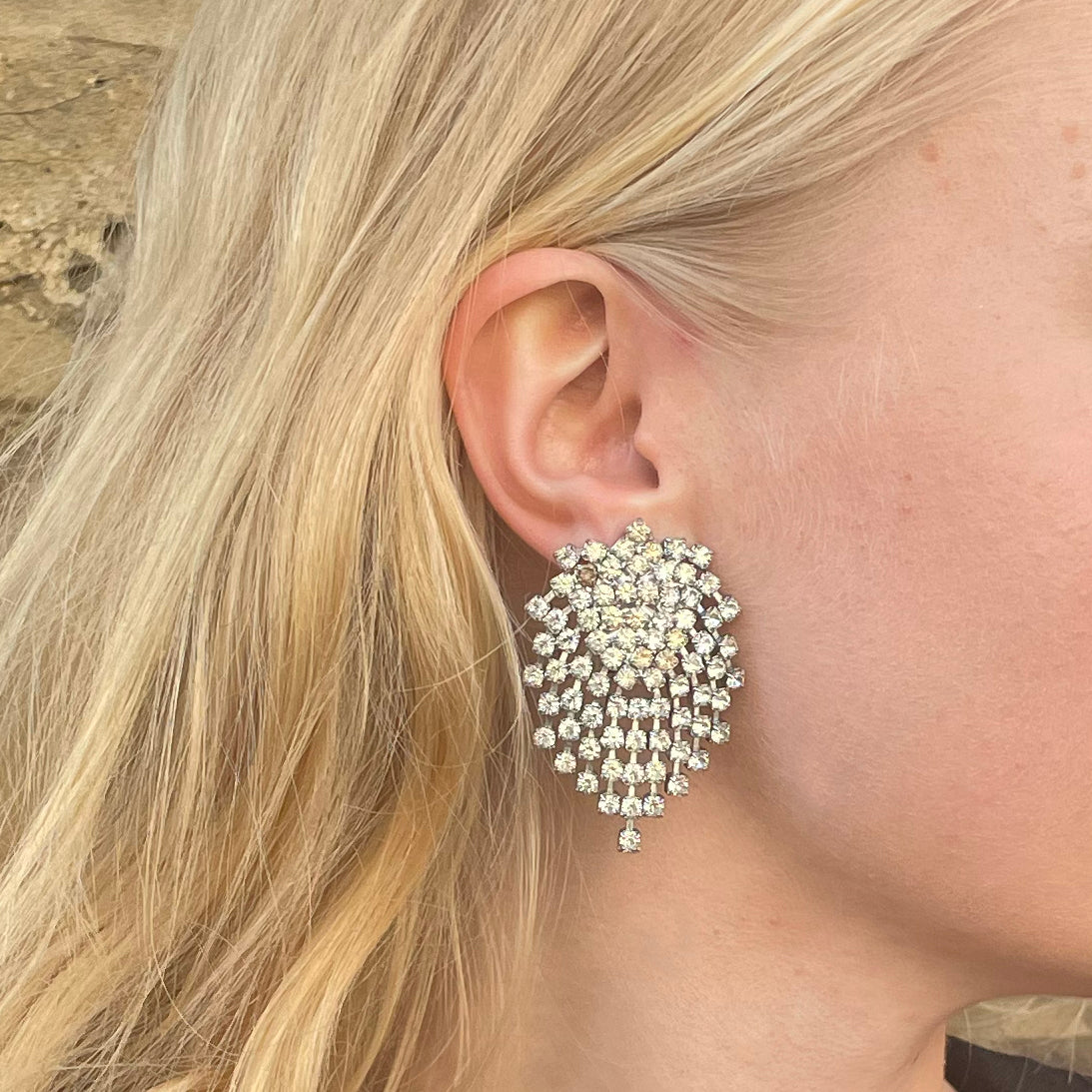 Vintage Kenneth Jay Lane Crystal Cascade Clip-on Earrings