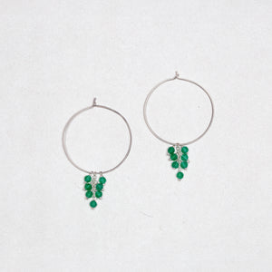 Silver Hoops with Green Onyx