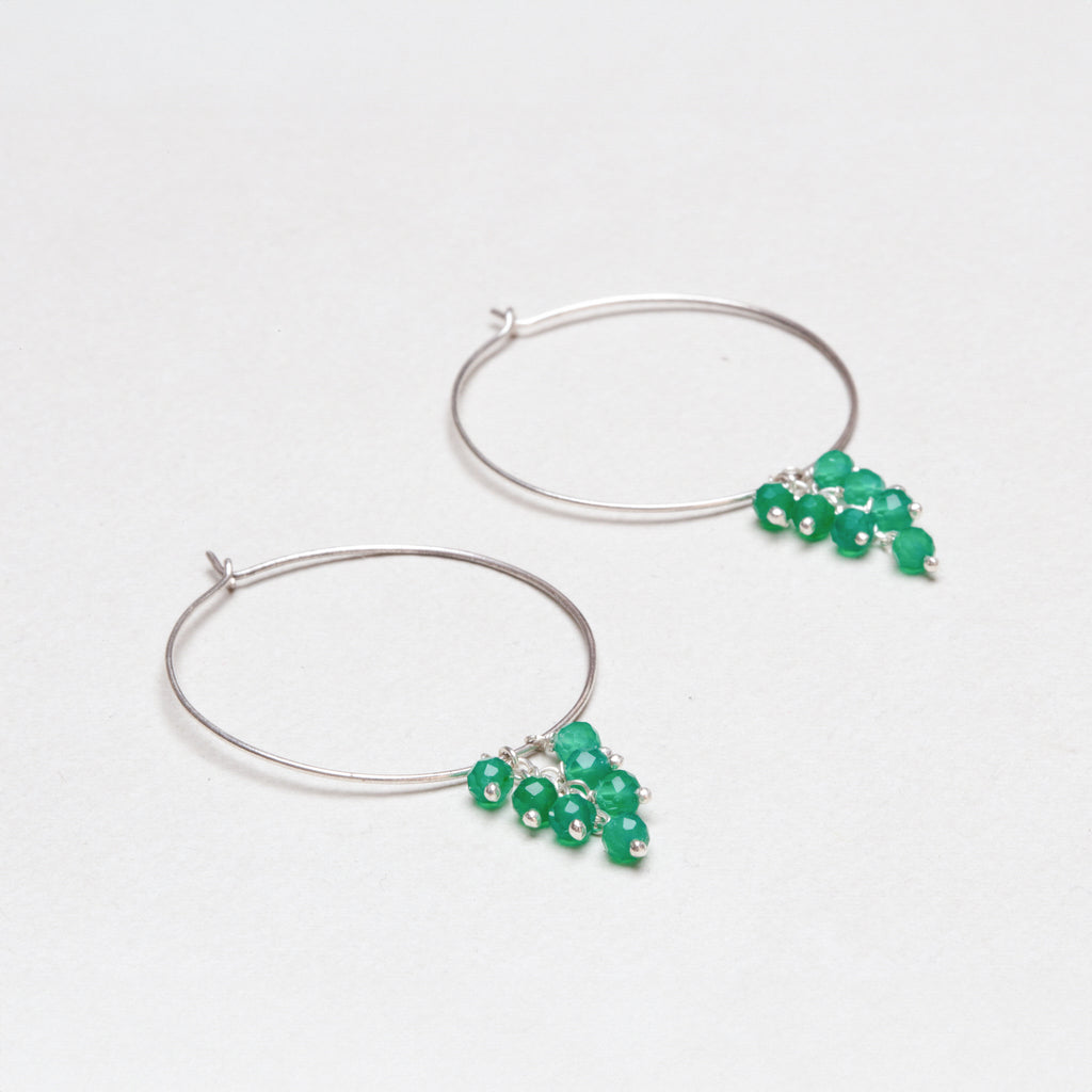 Silver and Gold Filled Hoops with Green Onyx