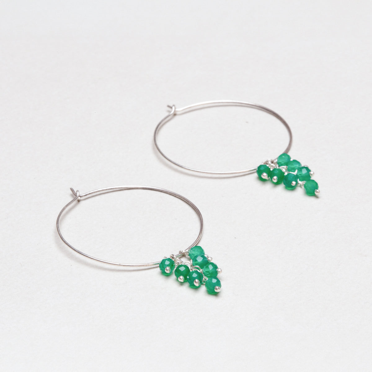 Silver and Gold Filled Hoops with Green Onyx