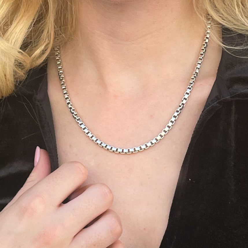 Vintage Tiffany Silver Box Chain Necklace & Bracelet