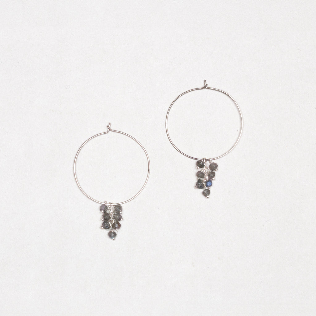 Silver Hoops with Labradorite