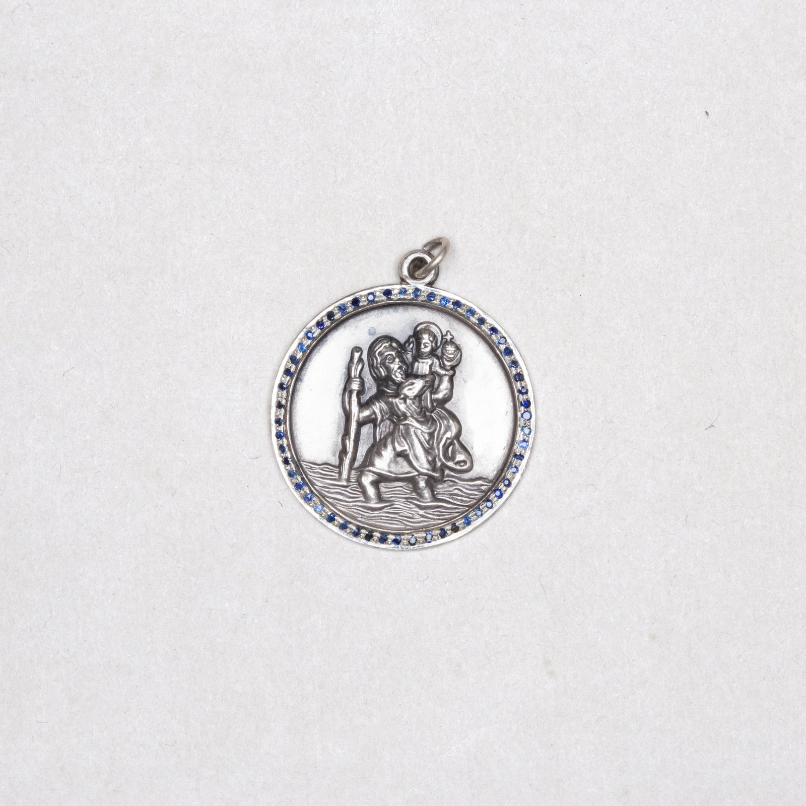 Vintage Silver St. Christopher Charm Pendant with Sapphires #7