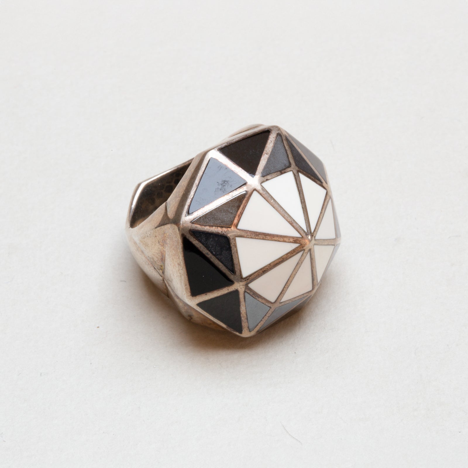 Vintage Sterling Silver Geometric Enamel Ring