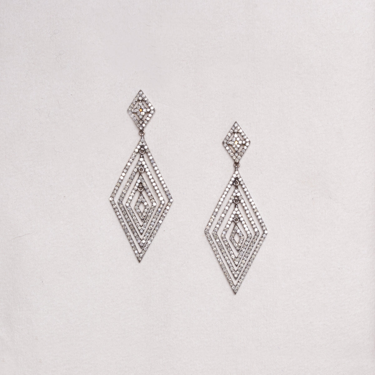 Geometric Diamond Drop Earrings in Silver