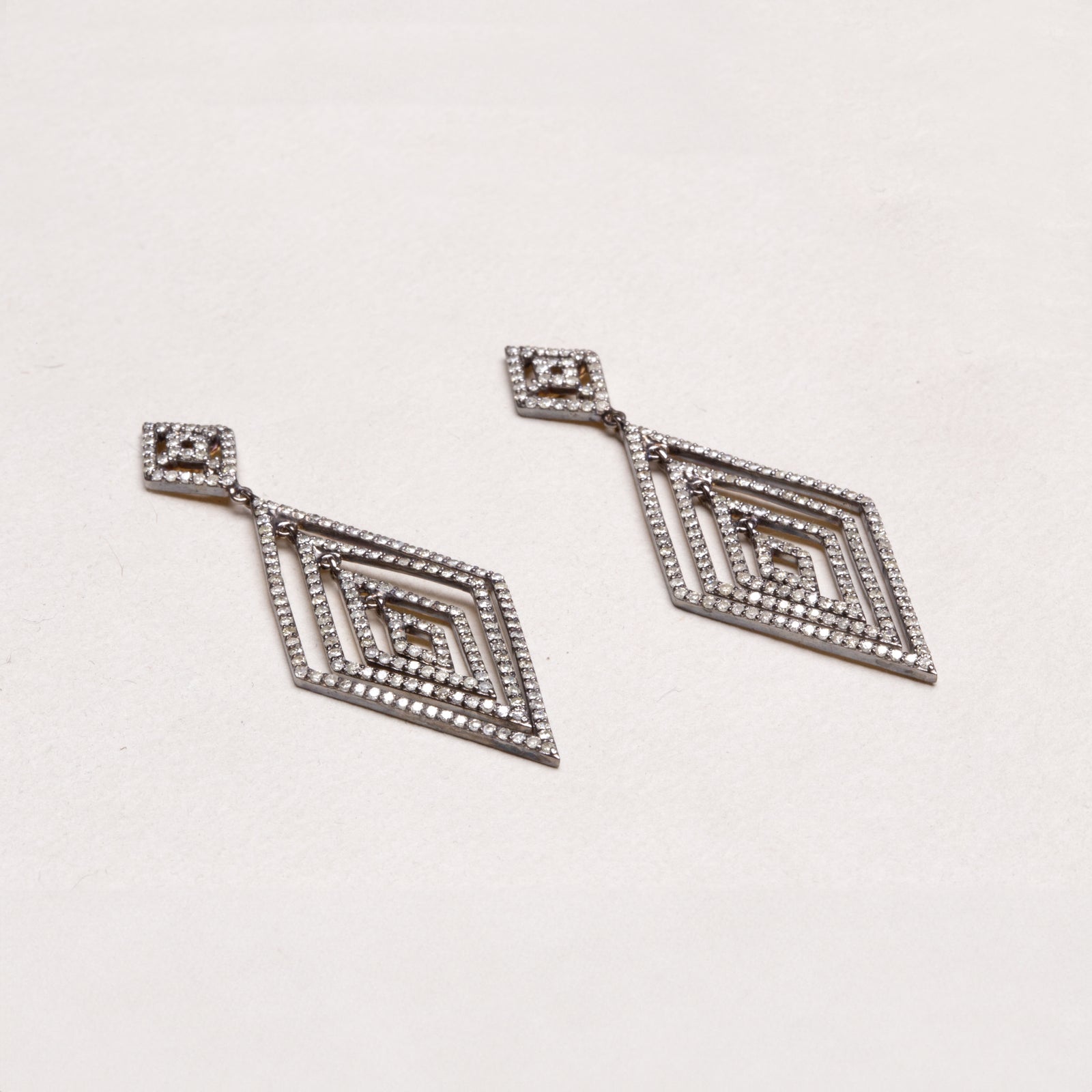 Geometric Diamond Drop Earrings in Silver