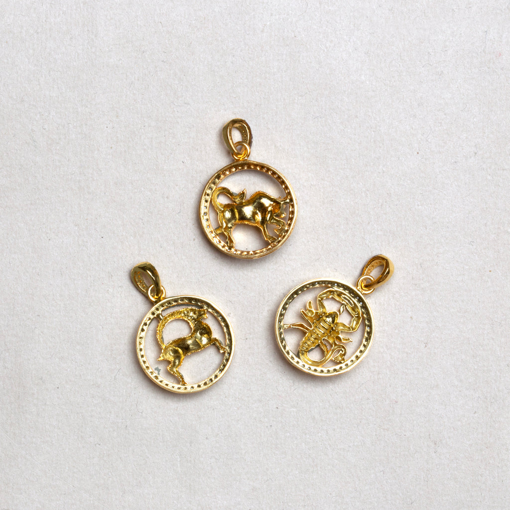 Gold Plated Zodiac Charm Pendant with Diamonds and Oxidised Silver