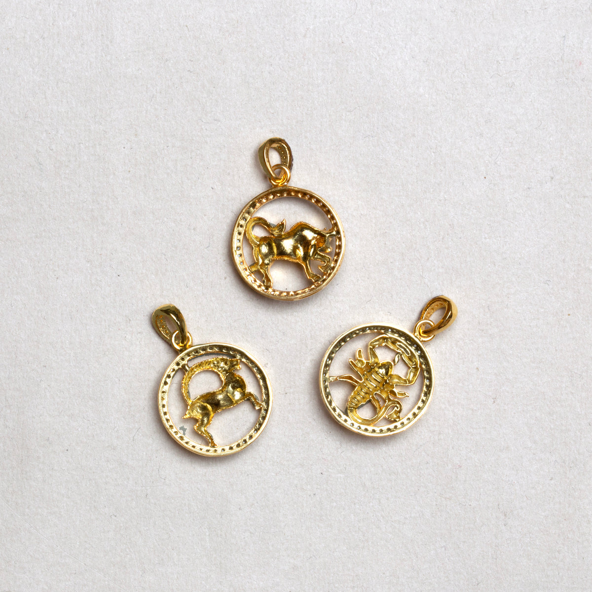 Gold Plated Zodiac Charm Pendant with Diamonds and Oxidised Silver
