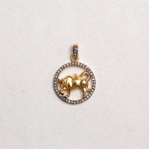 Gold Plated Zodiac Charm Pendant with Diamonds and Oxidised Silver