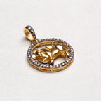 Gold Plated Zodiac Charm Pendant with Diamonds and Oxidised Silver
