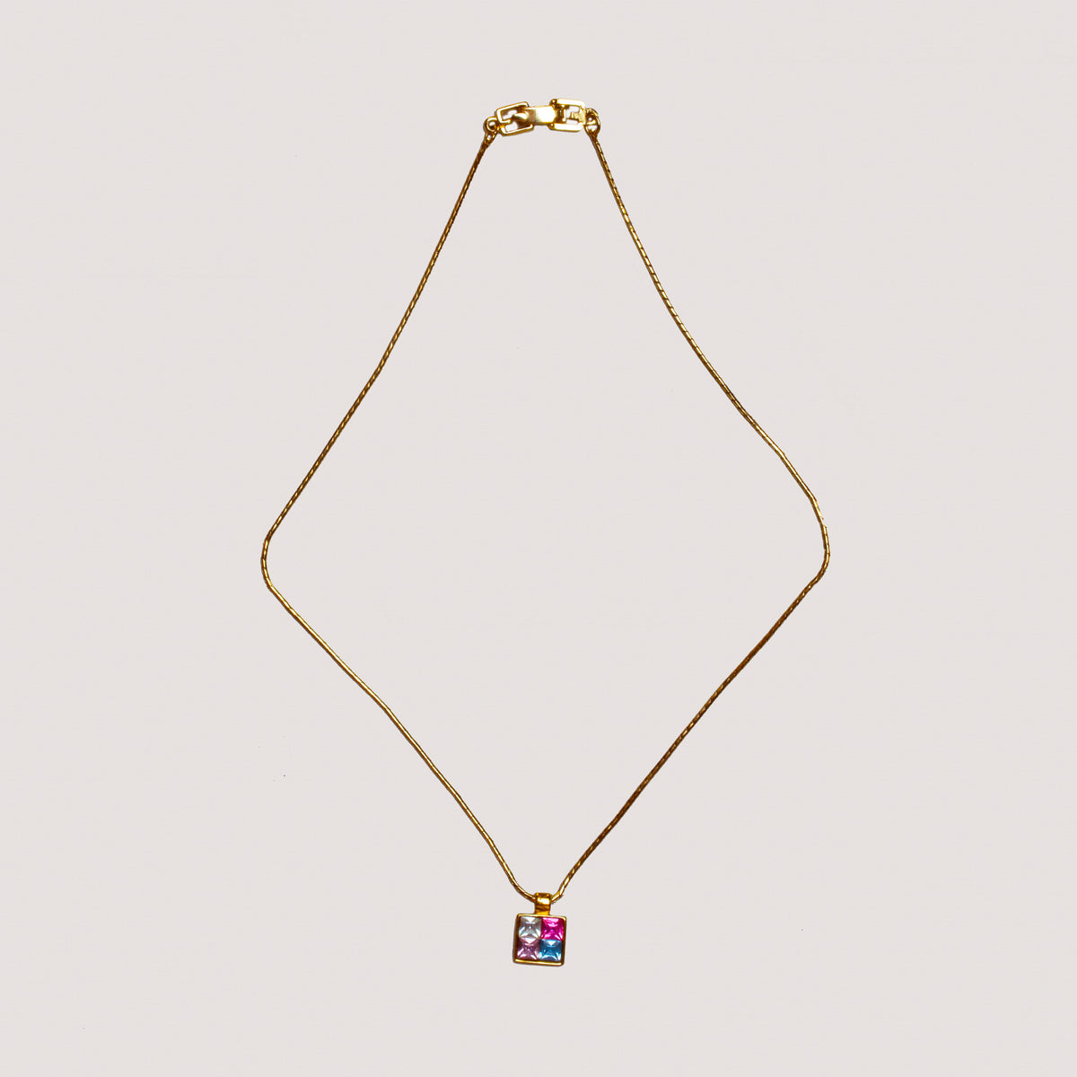 Vintage Givenchy Gold Pendant Necklace with Multicolor Crystal Inlay